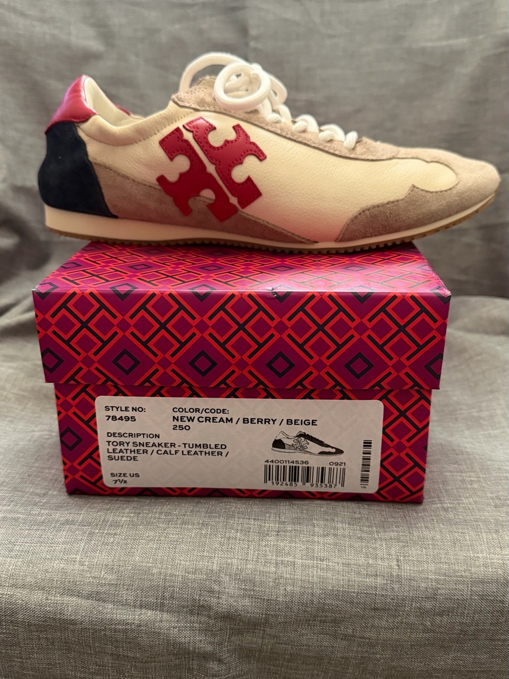 Tory Burch Cream, Berry & Beige Logo Runner Sneaker